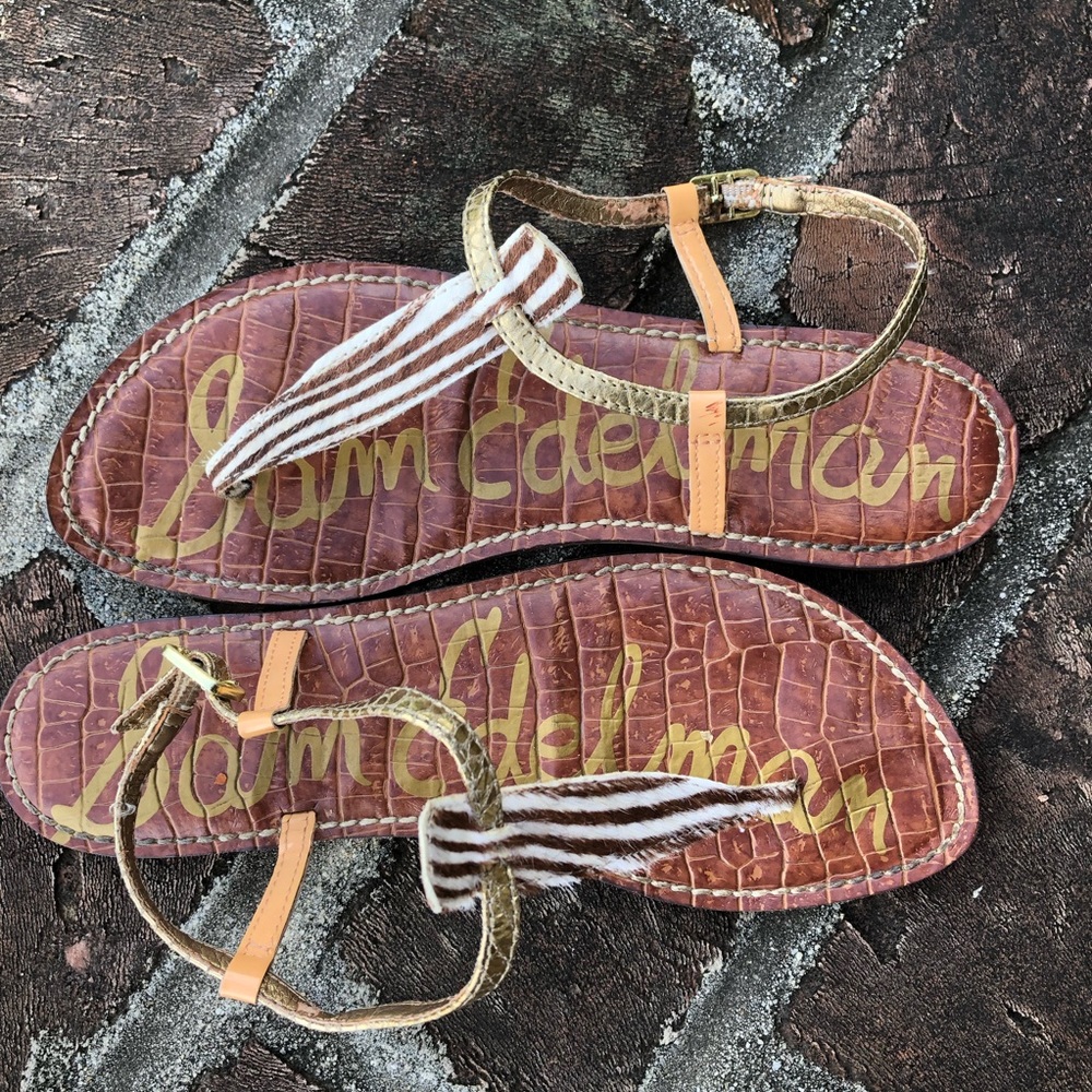 Sam Edelman zebra and gold Gigi thong sandal sz 8